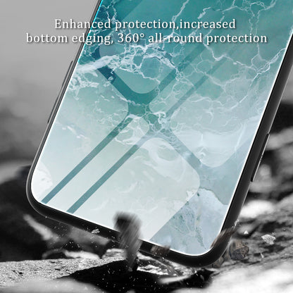 For Realme V30 5G Marble Pattern Tempered Glass Back Case Shockproof Anti-Slip PC+TPU Phone Cover