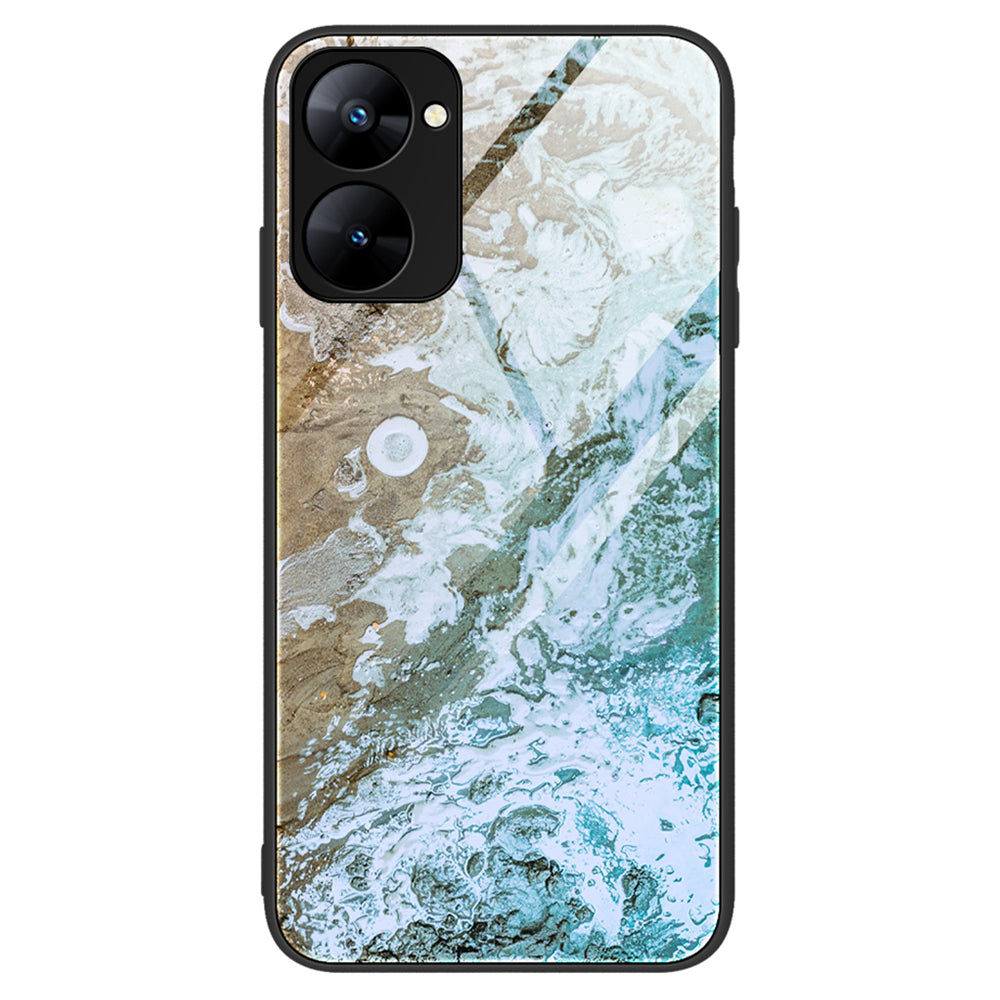 For Realme V30 5G Marble Pattern Tempered Glass Back Case Shockproof Anti-Slip PC+TPU Phone Cover