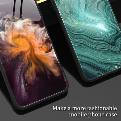 For Realme V30 5G Marble Pattern Tempered Glass Back Case Shockproof Anti-Slip PC+TPU Phone Cover