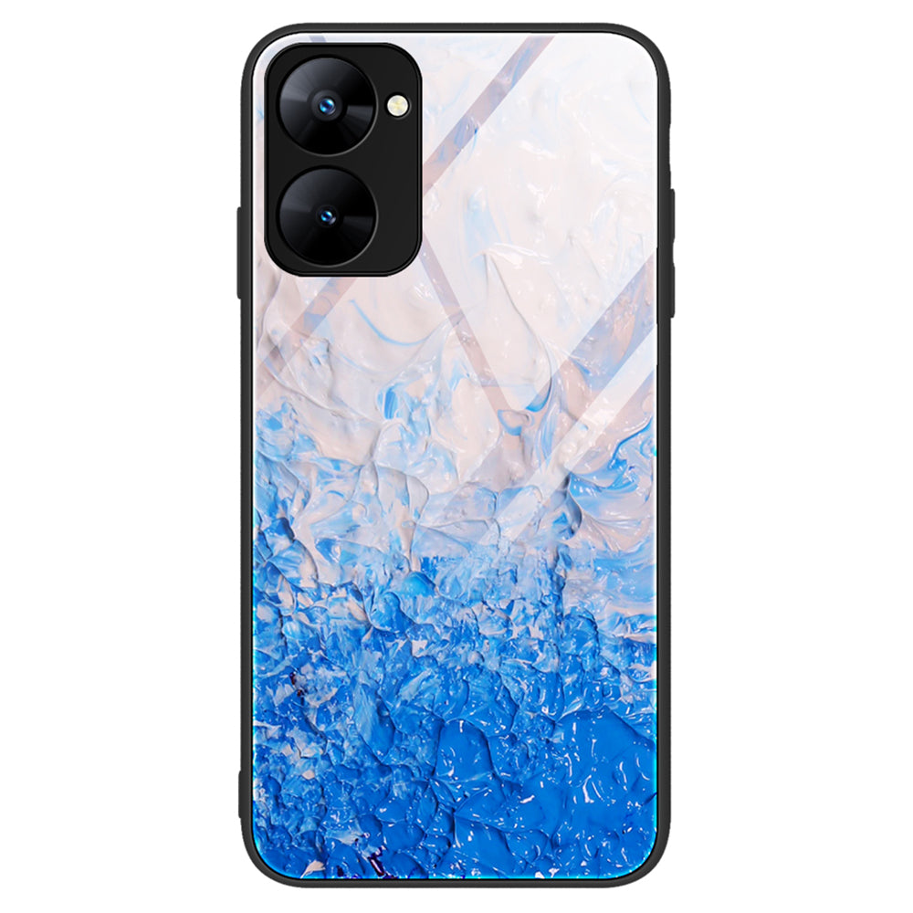For Realme V30 5G Marble Pattern Tempered Glass Back Case Shockproof Anti-Slip PC+TPU Phone Cover