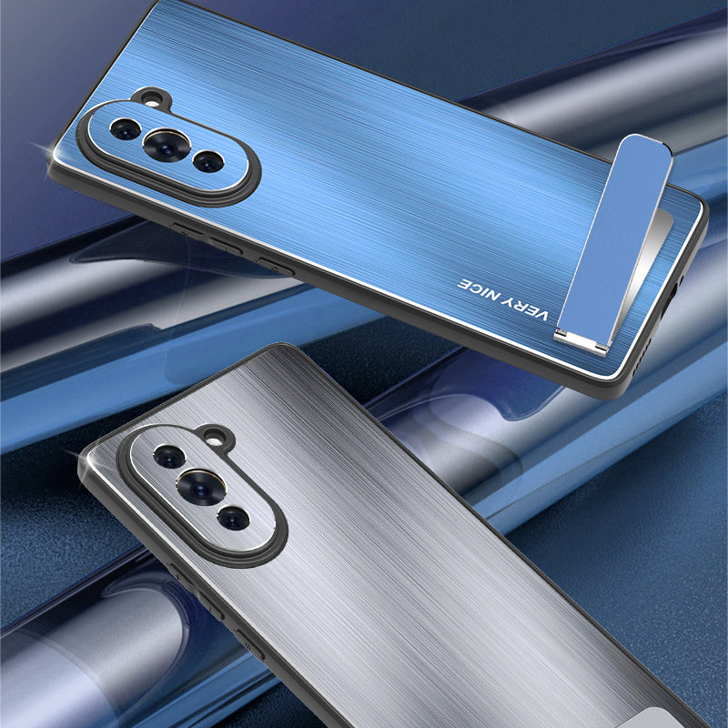 For Huawei nova 10 4G Brushed Anti-Scratch Phone Case TPU Frame Aluminium Alloy Back Kickstand Cover