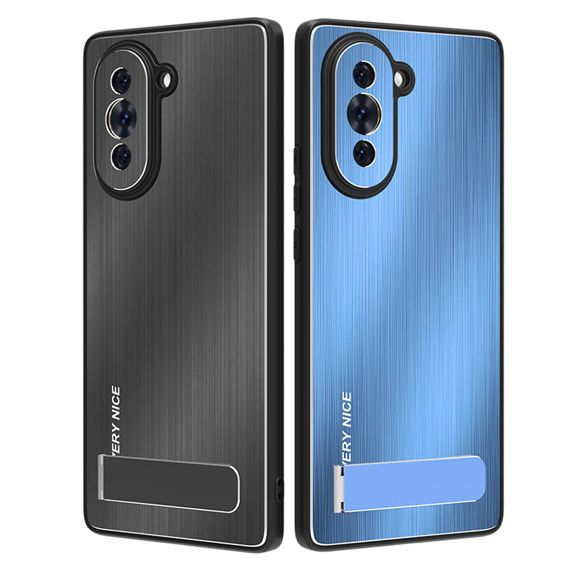 For Huawei nova 10 4G Brushed Anti-Scratch Phone Case TPU Frame Aluminium Alloy Back Kickstand Cover