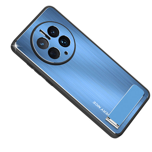 For Huawei Mate 50 Pro 4G Kickstand Phone Case Brushed Aluminium Alloy Back TPU Edge Shockproof Cover