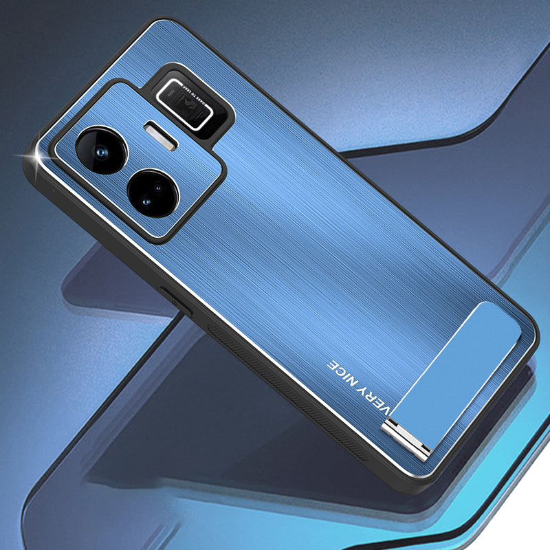 For Realme GT Neo 5 5G / GT3 5G Kickstand Brushed Phone Cover Aluminium Alloy Back TPU Frame Tough Shockproof Case