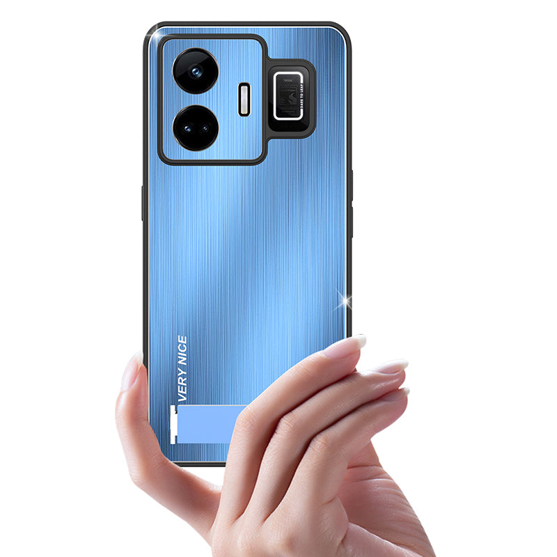 For Realme GT Neo 5 5G / GT3 5G Kickstand Brushed Phone Cover Aluminium Alloy Back TPU Frame Tough Shockproof Case