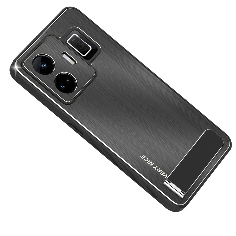 For Realme GT Neo 5 5G / GT3 5G Kickstand Brushed Phone Cover Aluminium Alloy Back TPU Frame Tough Shockproof Case