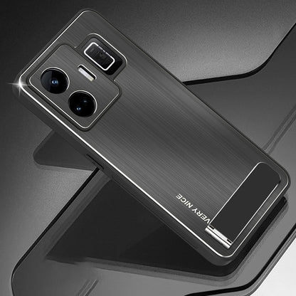For Realme GT Neo 5 5G / GT3 5G Kickstand Brushed Phone Cover Aluminium Alloy Back TPU Frame Tough Shockproof Case