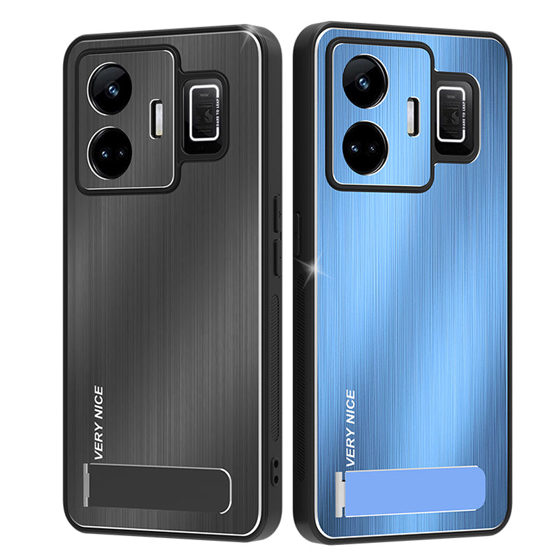 For Realme GT Neo 5 5G / GT3 5G Kickstand Brushed Phone Cover Aluminium Alloy Back TPU Frame Tough Shockproof Case