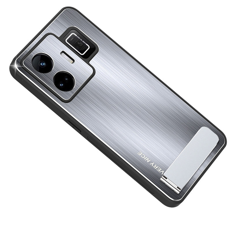 For Realme GT Neo 5 5G / GT3 5G Kickstand Brushed Phone Cover Aluminium Alloy Back TPU Frame Tough Shockproof Case