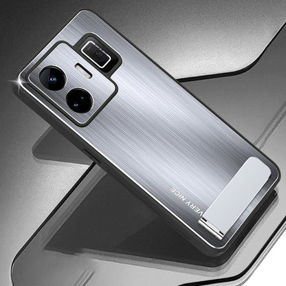 For Realme GT Neo 5 5G / GT3 5G Kickstand Brushed Phone Cover Aluminium Alloy Back TPU Frame Tough Shockproof Case
