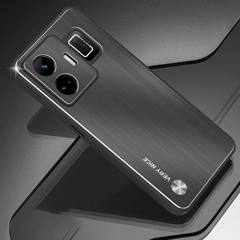 For Realme GT Neo 5 5G / GT3 5G Brushed Back Case Aluminium Alloy TPU Frame Hybrid Phone Cover