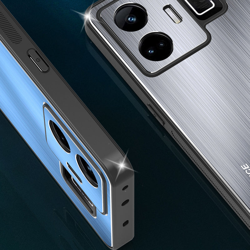 For Realme GT Neo 5 5G / GT3 5G Brushed Back Case Aluminium Alloy TPU Frame Hybrid Phone Cover