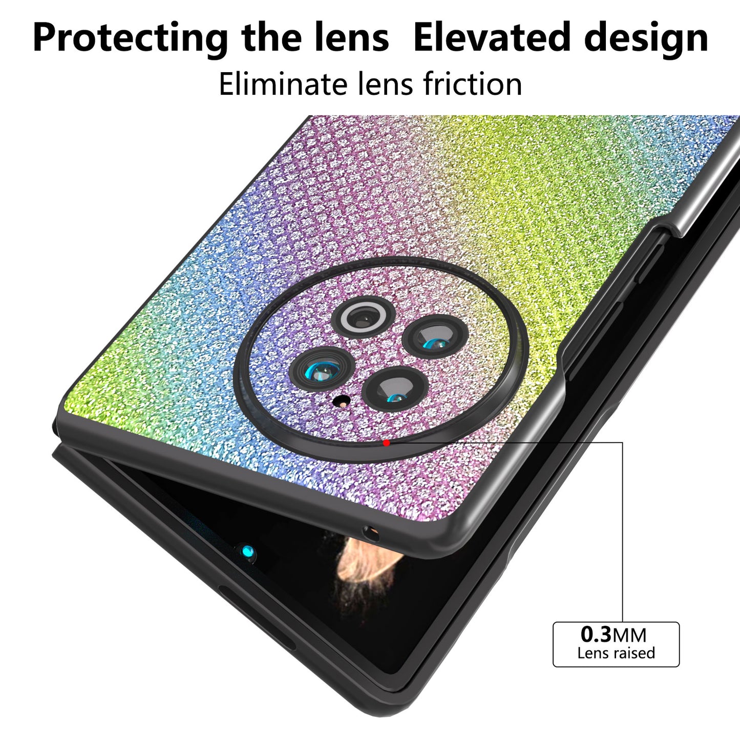 ABEEL For vivo X Fold2 Glitter Rhinestone Texture Phone Case Top-Layer Cowhide Leather+PC Cover