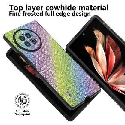 ABEEL For vivo X Fold2 Glitter Rhinestone Texture Phone Case Top-Layer Cowhide Leather+PC Cover