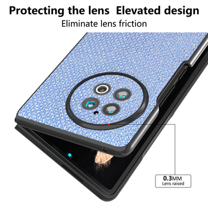 ABEEL For vivo X Fold2 Glitter Rhinestone Texture Phone Case Top-Layer Cowhide Leather+PC Cover