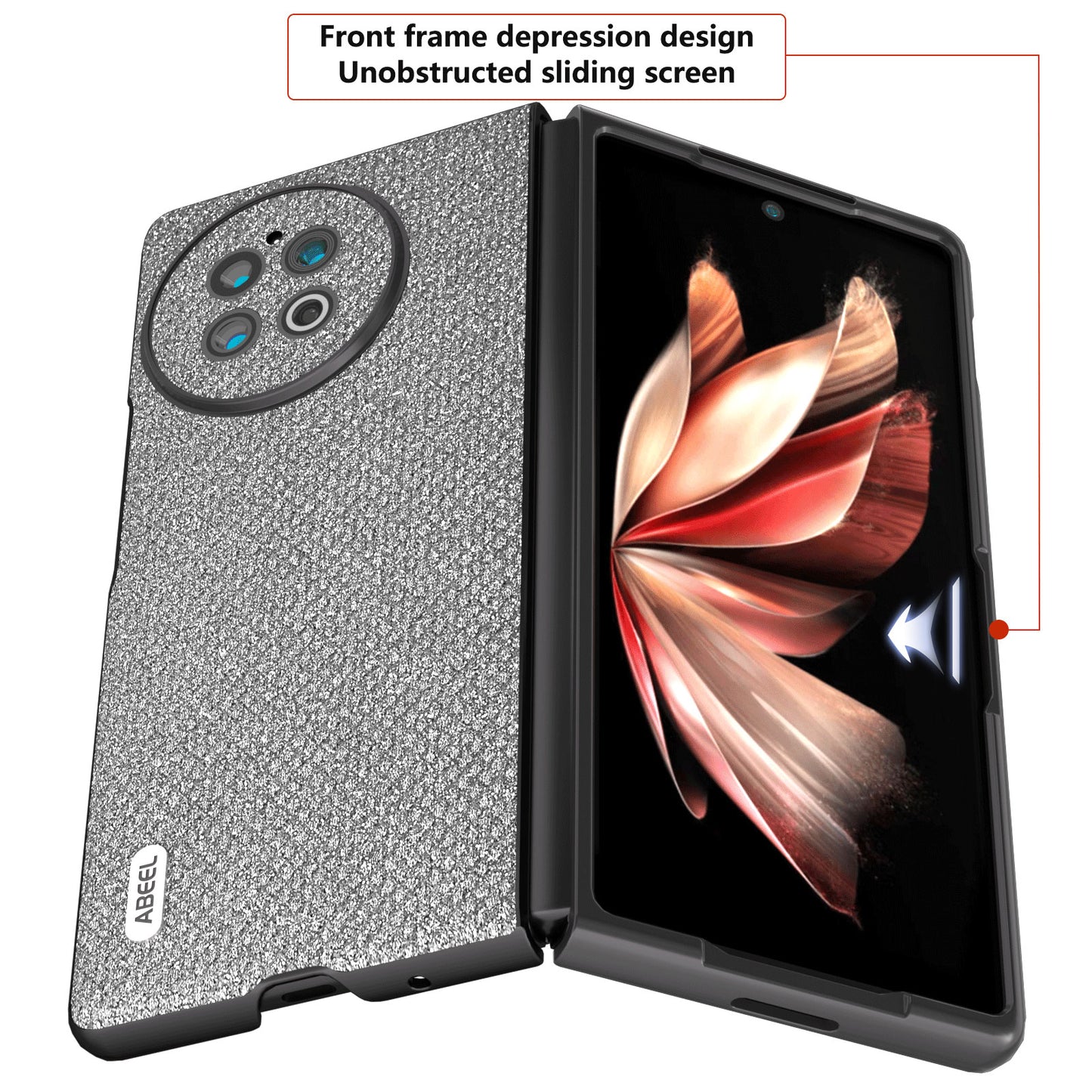 ABEEL For vivo X Fold2 Glitter Rhinestone Texture Phone Case Top-Layer Cowhide Leather+PC Cover