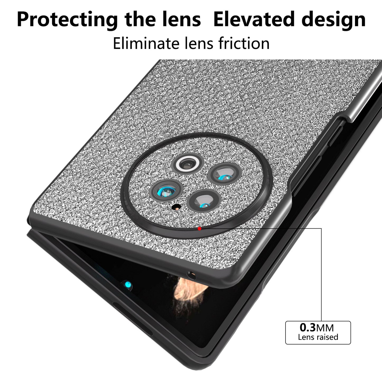 ABEEL For vivo X Fold2 Glitter Rhinestone Texture Phone Case Top-Layer Cowhide Leather+PC Cover