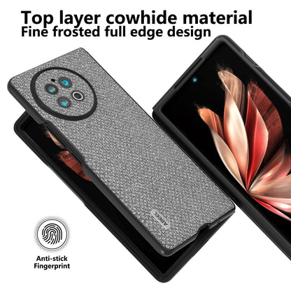 ABEEL For vivo X Fold2 Glitter Rhinestone Texture Phone Case Top-Layer Cowhide Leather+PC Cover