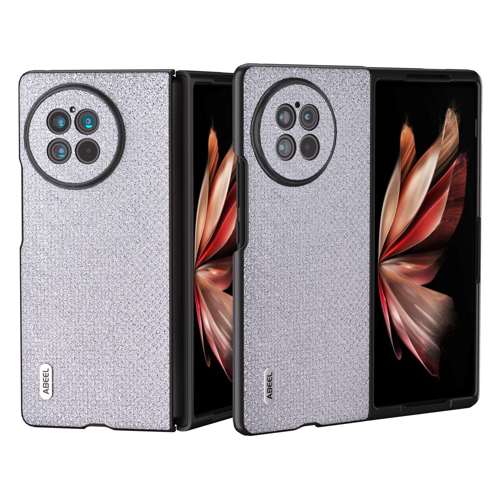 ABEEL For vivo X Fold2 Glitter Rhinestone Texture Phone Case Top-Layer Cowhide Leather+PC Cover