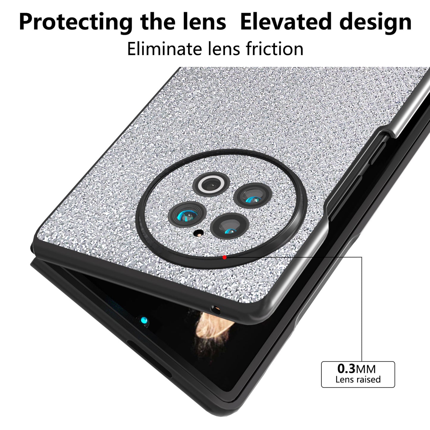 ABEEL For vivo X Fold2 Glitter Rhinestone Texture Phone Case Top-Layer Cowhide Leather+PC Cover