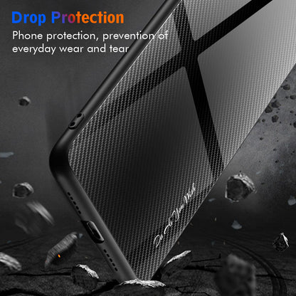 Protective Cover for Huawei P60 Art Carbon Fiber Texture Tempered Glass+Soft TPU Phone Case