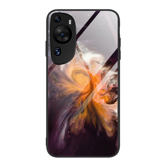 For Huawei P60 Art Shockproof Marble Pattern Tempered Glass Back Case PC+TPU Phone Cover