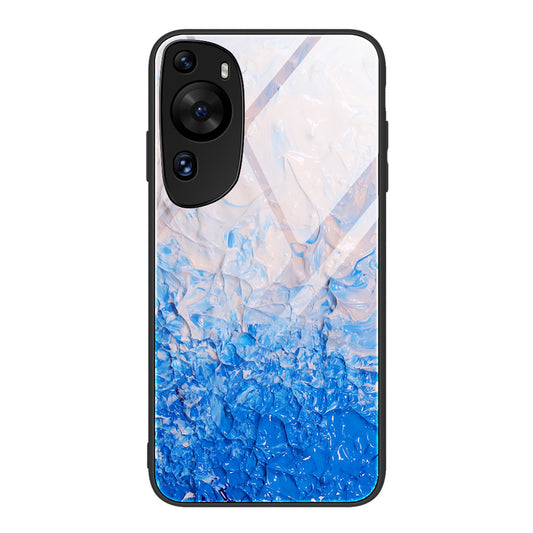 For Huawei P60 Art Shockproof Marble Pattern Tempered Glass Back Case PC+TPU Phone Cover
