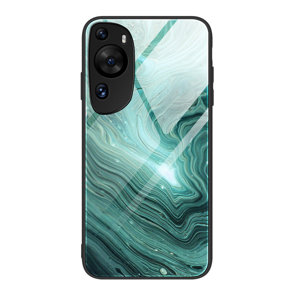 For Huawei P60 Art Shockproof Marble Pattern Tempered Glass Back Case PC+TPU Phone Cover