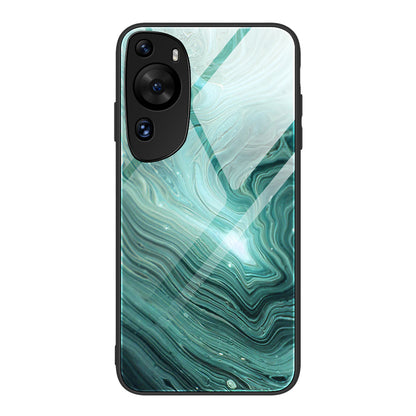 For Huawei P60 Art Shockproof Marble Pattern Tempered Glass Back Case PC+TPU Phone Cover