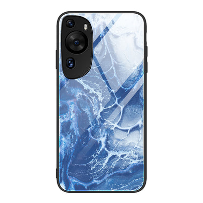For Huawei P60 Art Shockproof Marble Pattern Tempered Glass Back Case PC+TPU Phone Cover