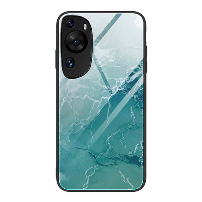 For Huawei P60 Art Shockproof Marble Pattern Tempered Glass Back Case PC+TPU Phone Cover