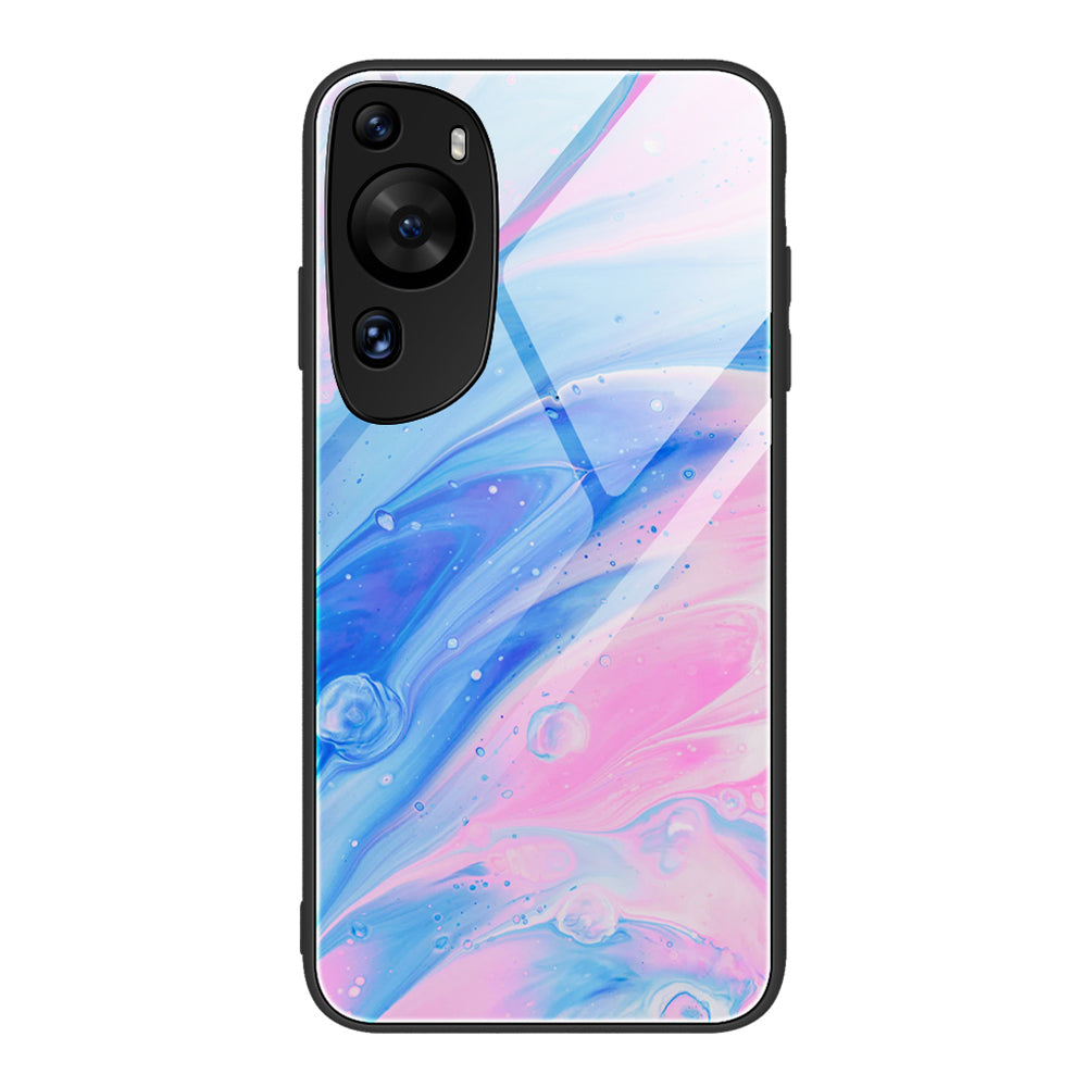For Huawei P60 Art Shockproof Marble Pattern Tempered Glass Back Case PC+TPU Phone Cover