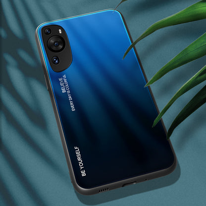 For Huawei P60 Art Gradient Color Phone Case Anti-Scratch Tempered Glass + PC + TPU Hybrid Cover