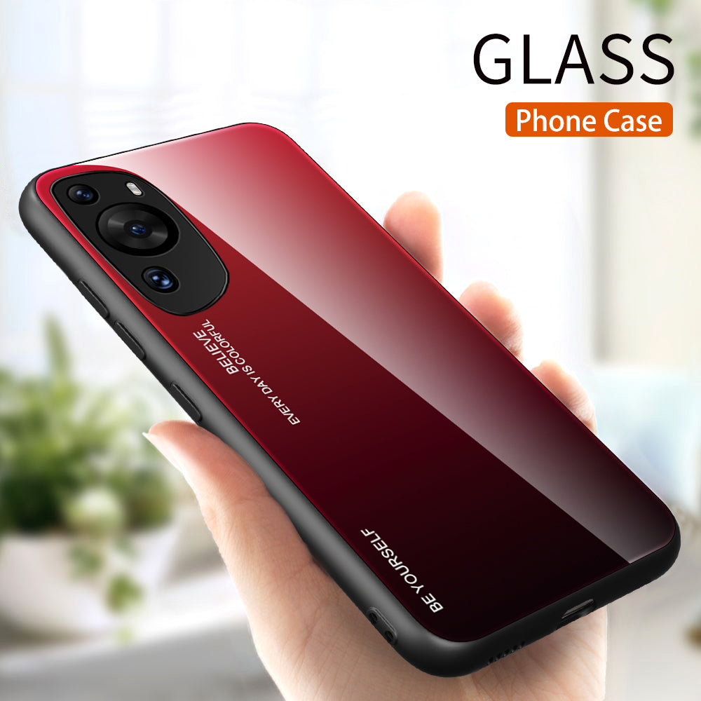 For Huawei P60 Art Gradient Color Phone Case Anti-Scratch Tempered Glass + PC + TPU Hybrid Cover