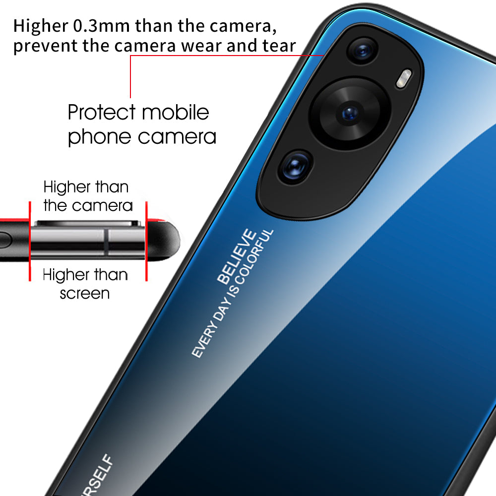 For Huawei P60 Art Gradient Color Phone Case Anti-Scratch Tempered Glass + PC + TPU Hybrid Cover