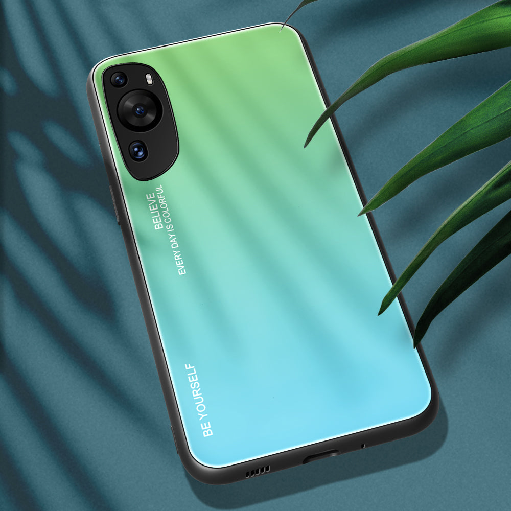 For Huawei P60 Art Gradient Color Phone Case Anti-Scratch Tempered Glass + PC + TPU Hybrid Cover
