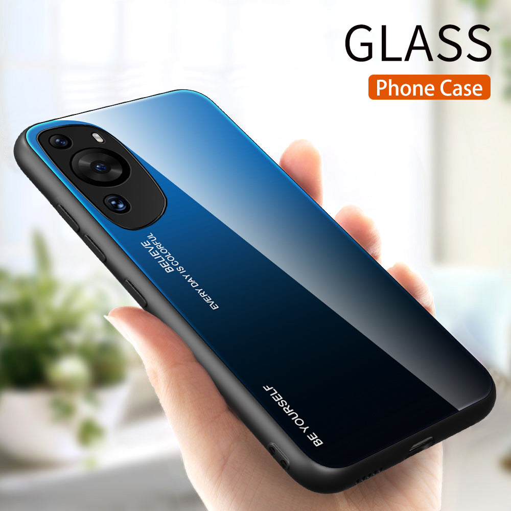 For Huawei P60 Art Gradient Color Phone Case Anti-Scratch Tempered Glass + PC + TPU Hybrid Cover