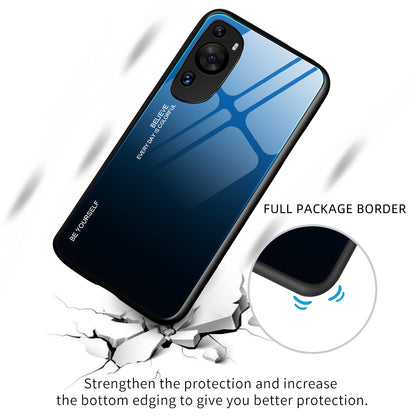 For Huawei P60 Art Gradient Color Phone Case Anti-Scratch Tempered Glass + PC + TPU Hybrid Cover