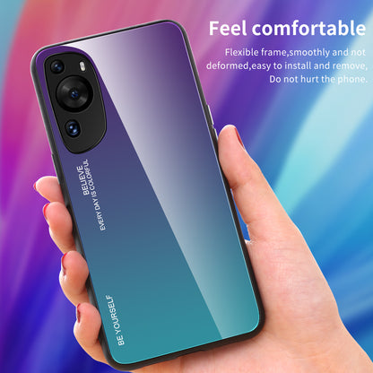 For Huawei P60 Art Gradient Color Phone Case Anti-Scratch Tempered Glass + PC + TPU Hybrid Cover