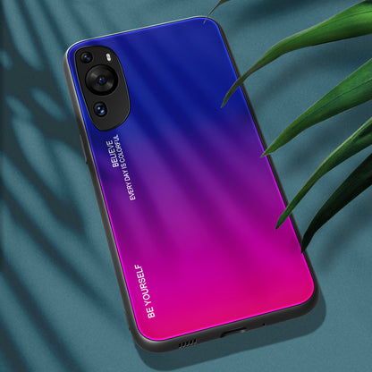 For Huawei P60 Art Gradient Color Phone Case Anti-Scratch Tempered Glass + PC + TPU Hybrid Cover