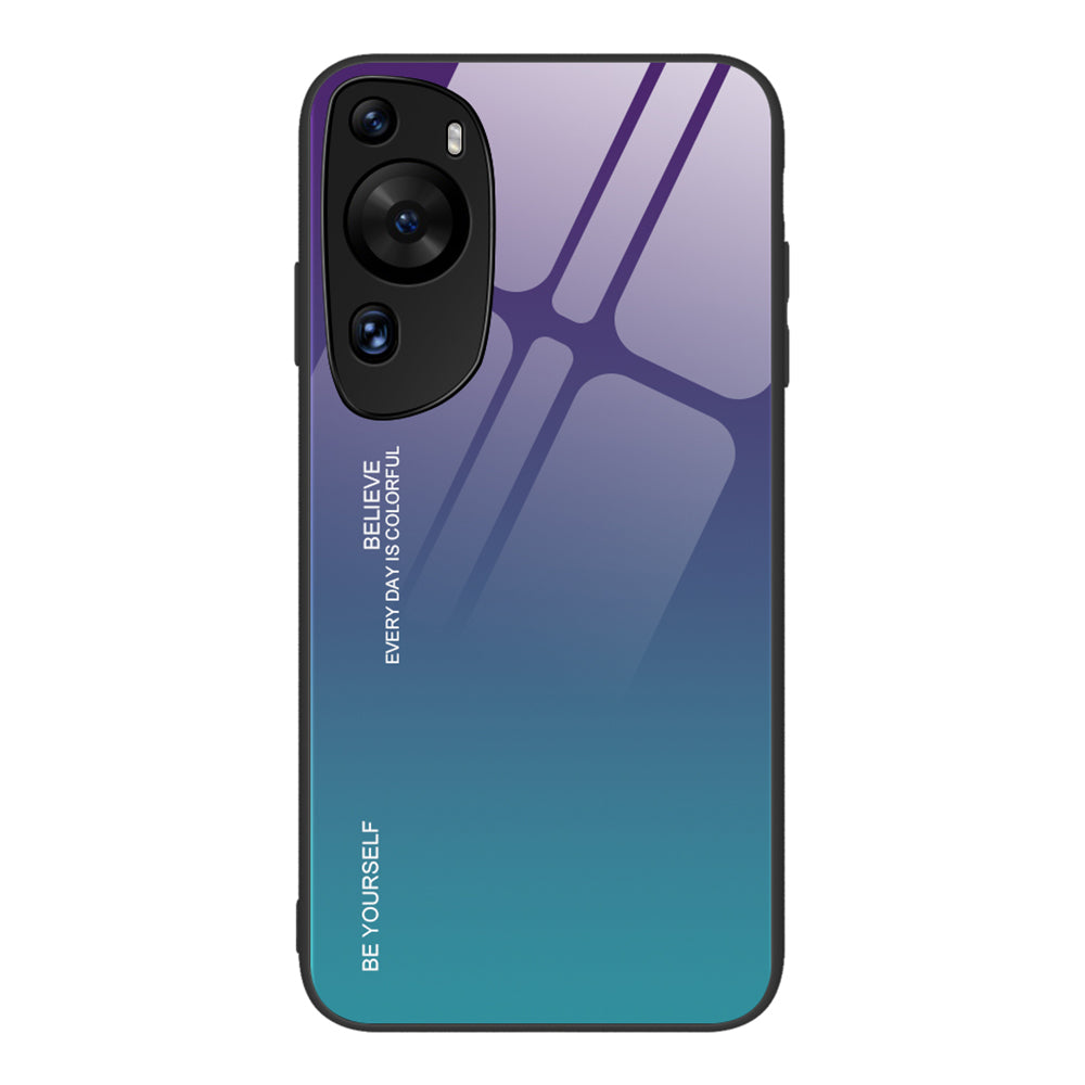 For Huawei P60 Art Gradient Color Phone Case Anti-Scratch Tempered Glass + PC + TPU Hybrid Cover