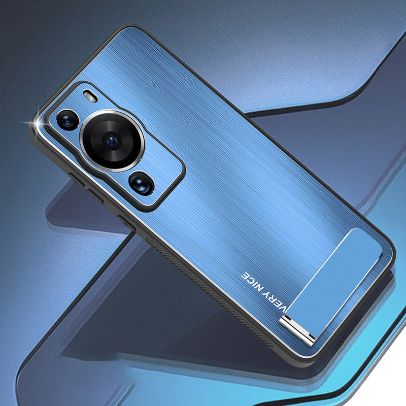 For Huawei P60 Pro Aluminium Alloy TPU Frame Drop Protection Case Kickstand Brushed Phone Cover