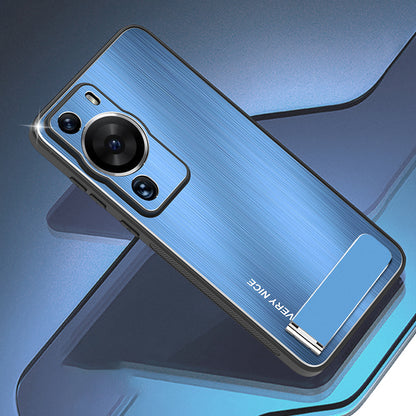 For Huawei P60 Pro Aluminium Alloy TPU Frame Drop Protection Case Kickstand Brushed Phone Cover
