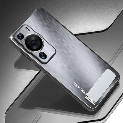 For Huawei P60 Pro Aluminium Alloy TPU Frame Drop Protection Case Kickstand Brushed Phone Cover