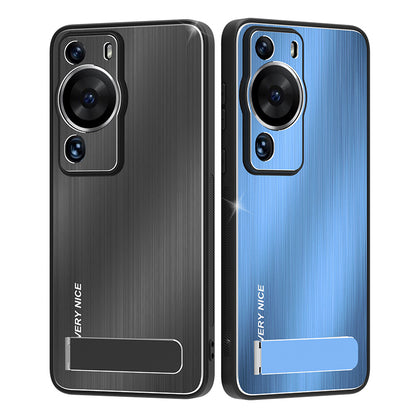 For Huawei P60 Pro Aluminium Alloy TPU Frame Drop Protection Case Kickstand Brushed Phone Cover