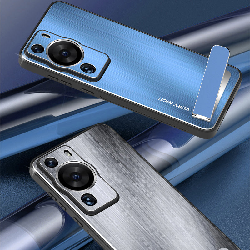 For Huawei P60 Pro Aluminium Alloy TPU Frame Drop Protection Case Kickstand Brushed Phone Cover