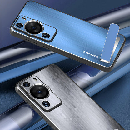 For Huawei P60 Pro Aluminium Alloy TPU Frame Drop Protection Case Kickstand Brushed Phone Cover