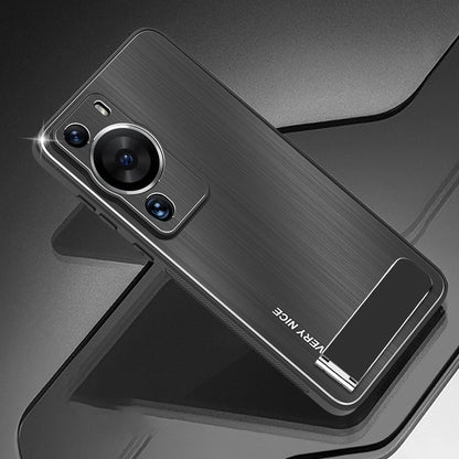 For Huawei P60 Pro Aluminium Alloy TPU Frame Drop Protection Case Kickstand Brushed Phone Cover