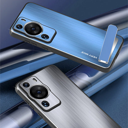 For Huawei P60 Kickstand Brushed Phone Case Shockproof Aluminium Alloy TPU Frame Cover