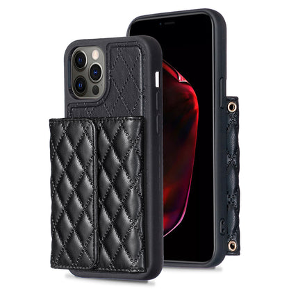 BF23-Style For iPhone 12 / 12 Pro Card Slots Phone Cover PU Leather Coated TPU Kickstand Case